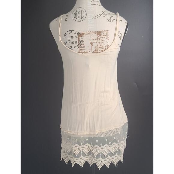Yahada Y2K crochet longline ladies tank top ivory lace Sz Large Coquette dainty - Picture 2 of 7